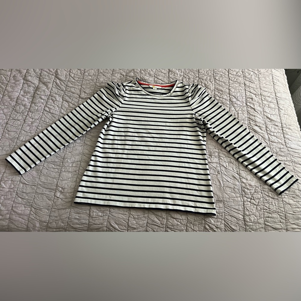 Boden Navy and White Striped Top with Red Trim size 8